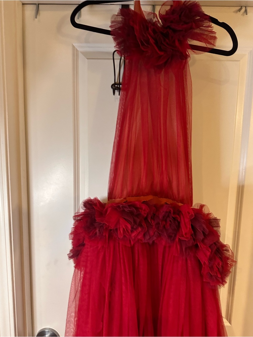 Red Tulle Ruffle Halter Maxi Gown Formal Dress Women’s Medium - Picture 2 of 12